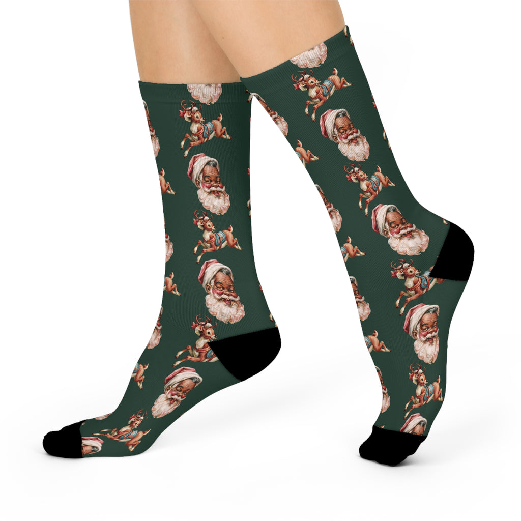 Santa Pattern Crew Socks — Vintage Christmas Cushion Socks