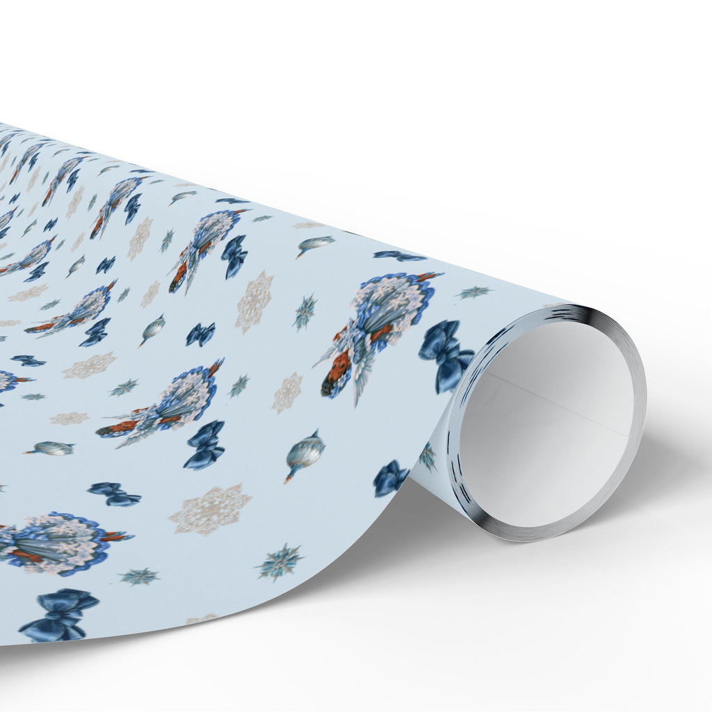 Christmas Wrapping Paper featuring blue angel artwork with soft winter holiday accents.