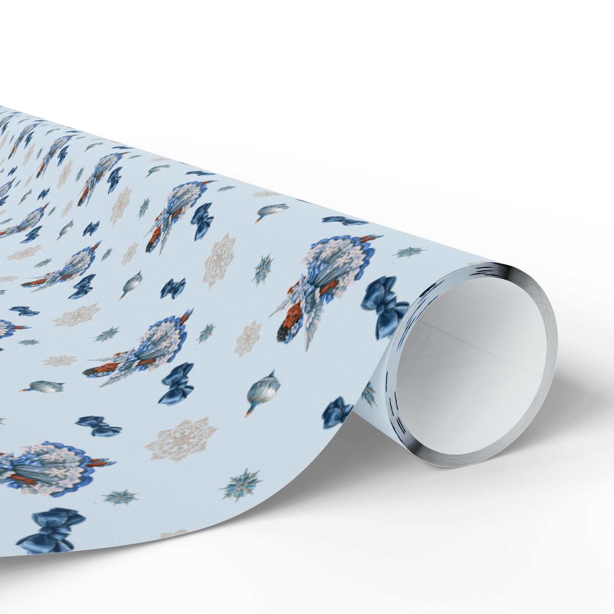 Christmas Wrapping Paper featuring blue angel artwork with soft winter holiday accents.
