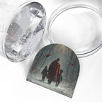 Christmas Snow Globe featuring Black Santa walking through a snowy forest with bright red cardinals.