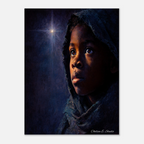 Christmas Poster featuring a young shepherd boy in a peaceful Christian Christmas scene.