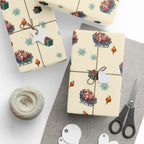 Christmas Wrapping Paper featuring classic St. Nicholas, presents, ornaments and snowflakes.