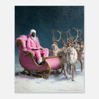 Christmas Poster featuring a whimsical pink Santa holiday design with playful Christmas style.