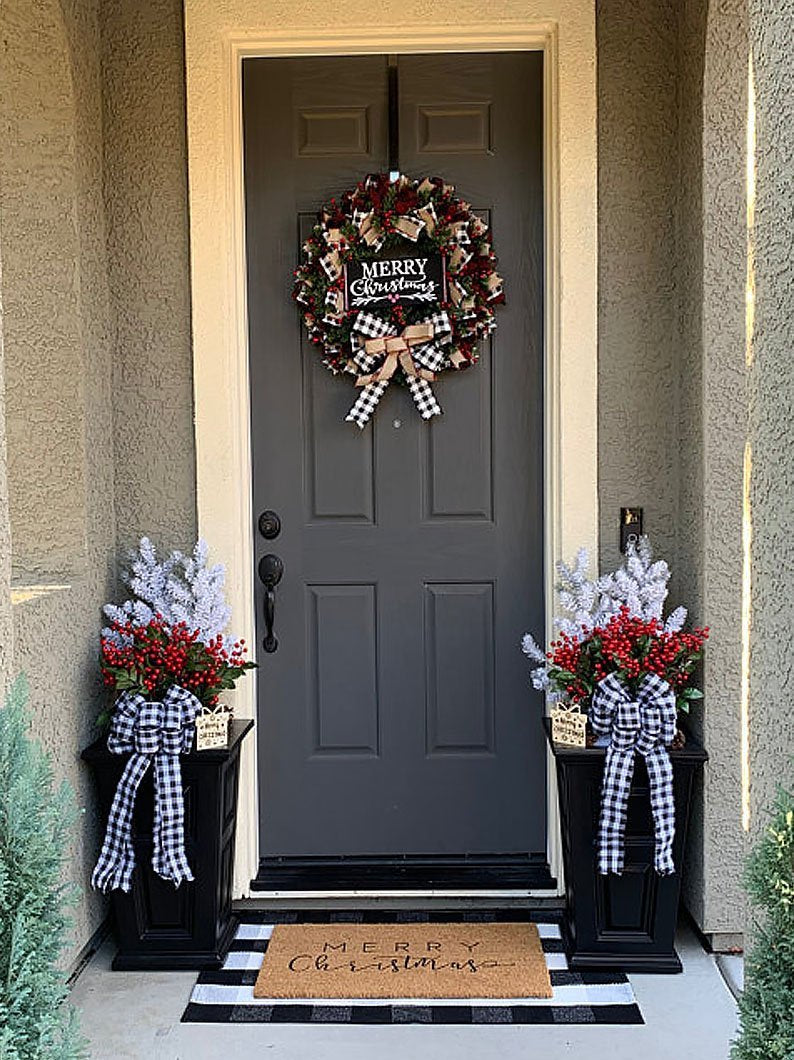 Christmas Wreath featuring a plaid Christmas wreath for classic holiday decor.