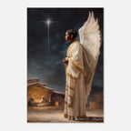 Christmas Poster featuring angels celebrating the good news of Christmas in religious holiday artwork.