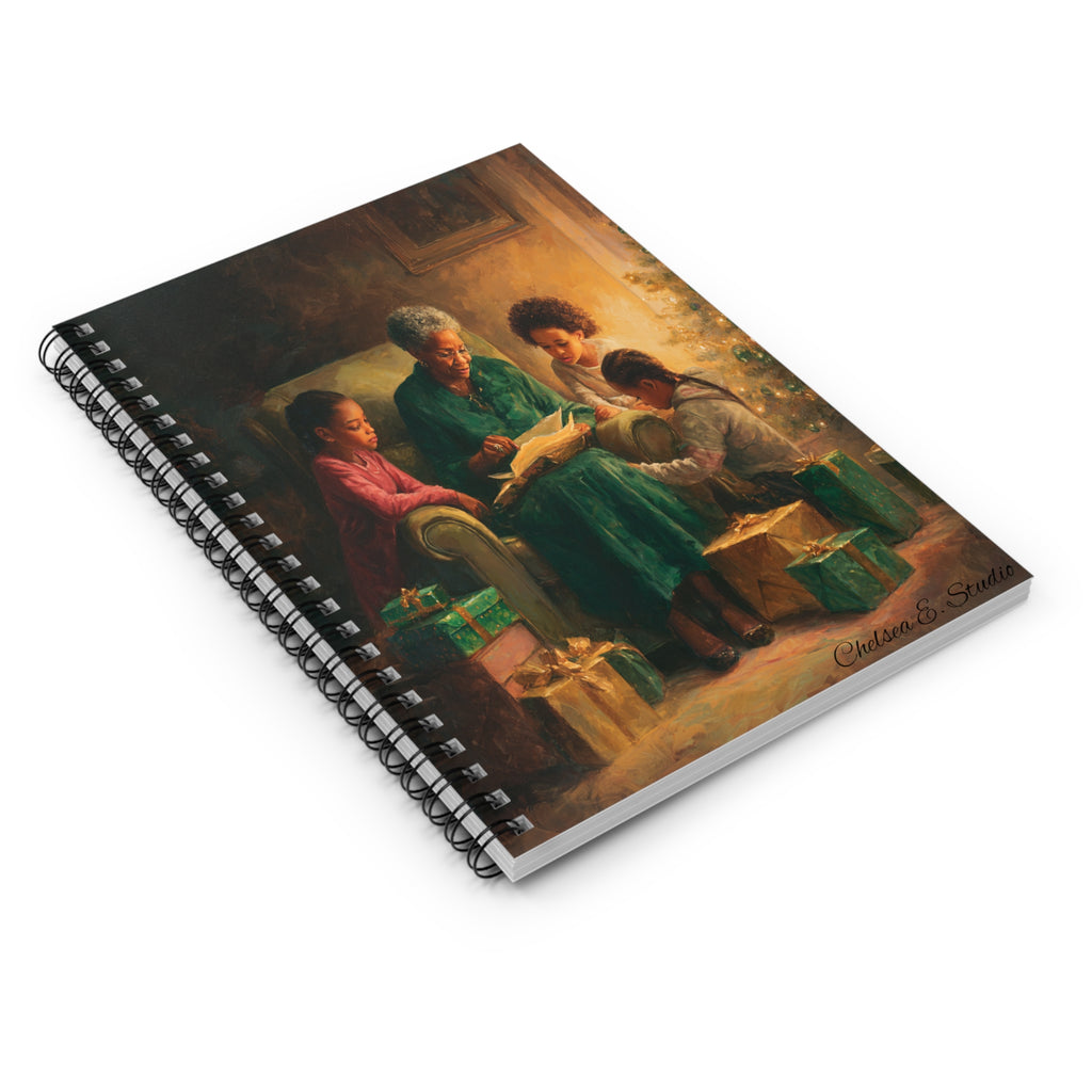 Christmas Story Spiral Notebook — Grandma Reading with Children Holiday Journal (Ruled)