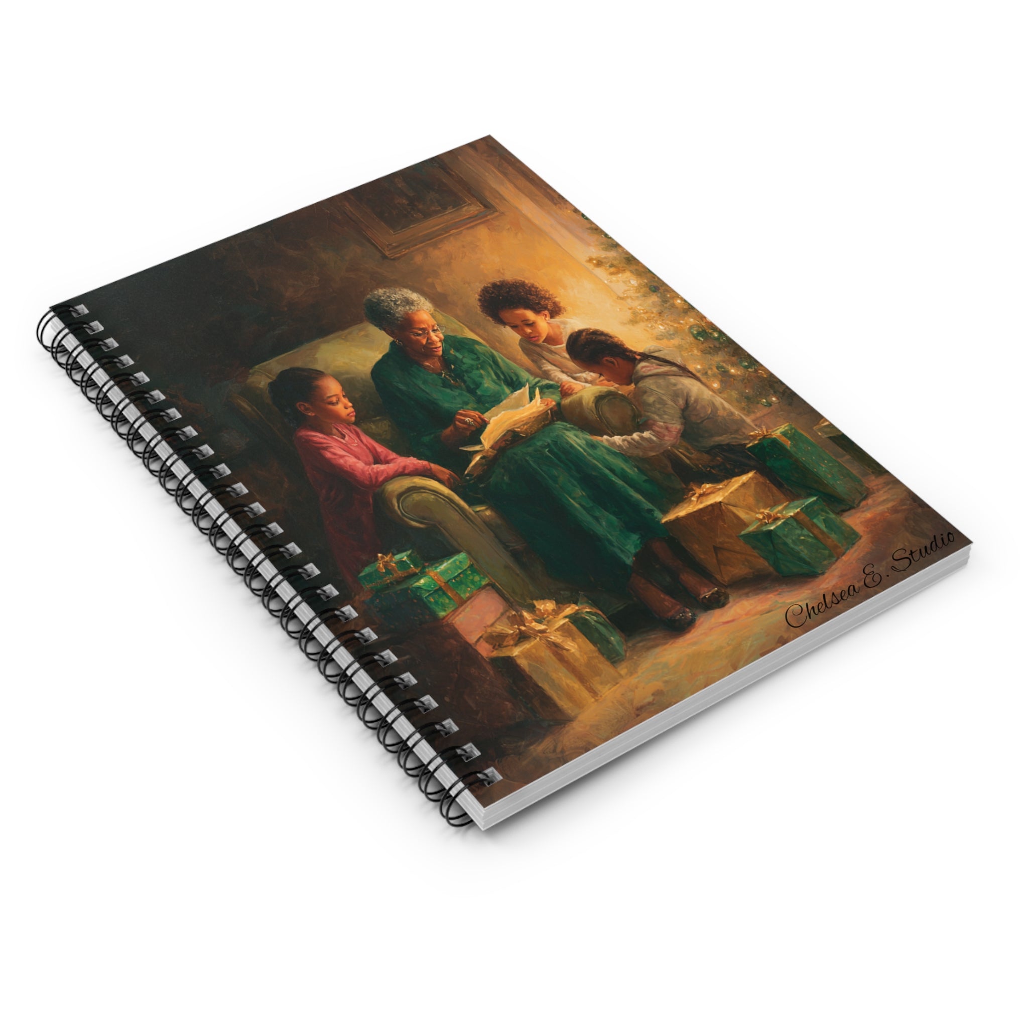 Christmas Story Spiral Notebook — Grandma Reading with Children Holiday Journal (Ruled)