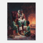 Christmas Poster featuring Black Santa sharing a warm fireside Christmas moment.