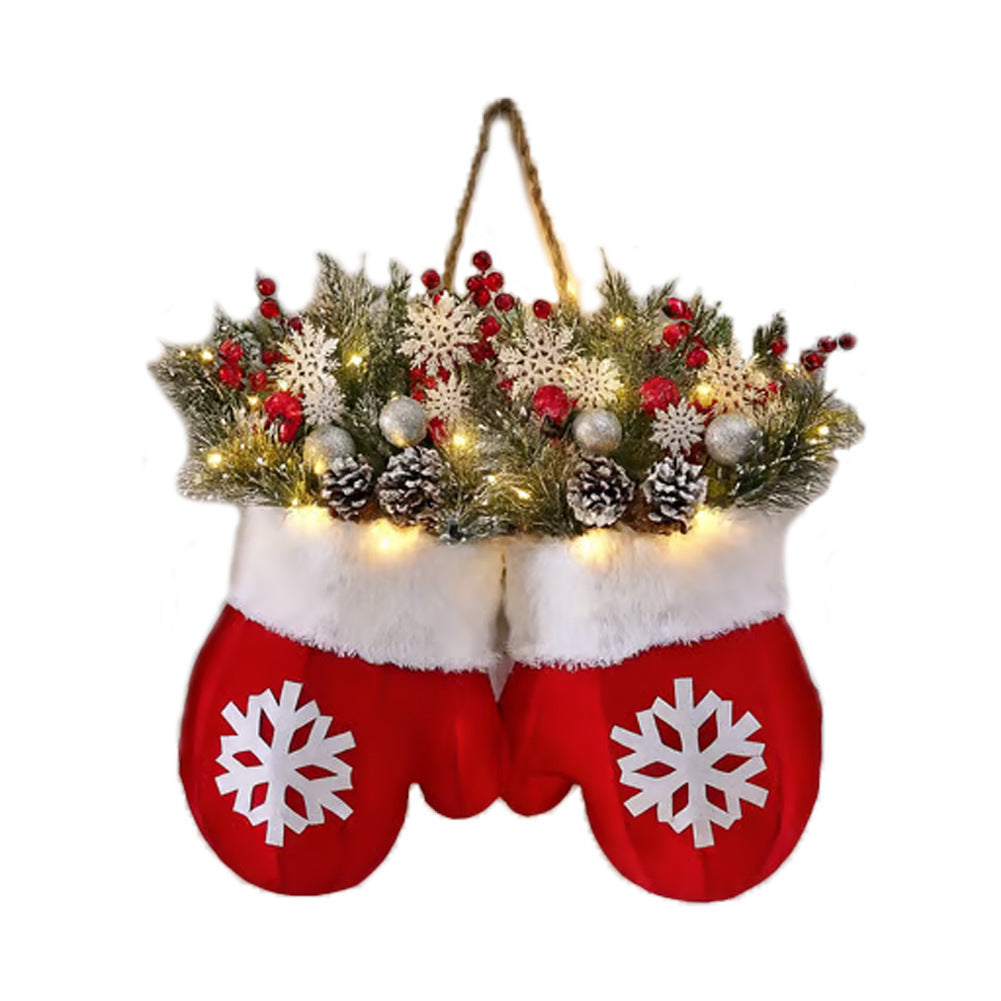 Christmas Wreath featuring a Santa mitten Christmas wreath for festive front door decor.