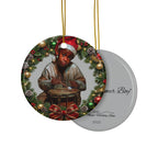 Christmas Ornament featuring a young Black drummer boy celebrating the Christmas story.