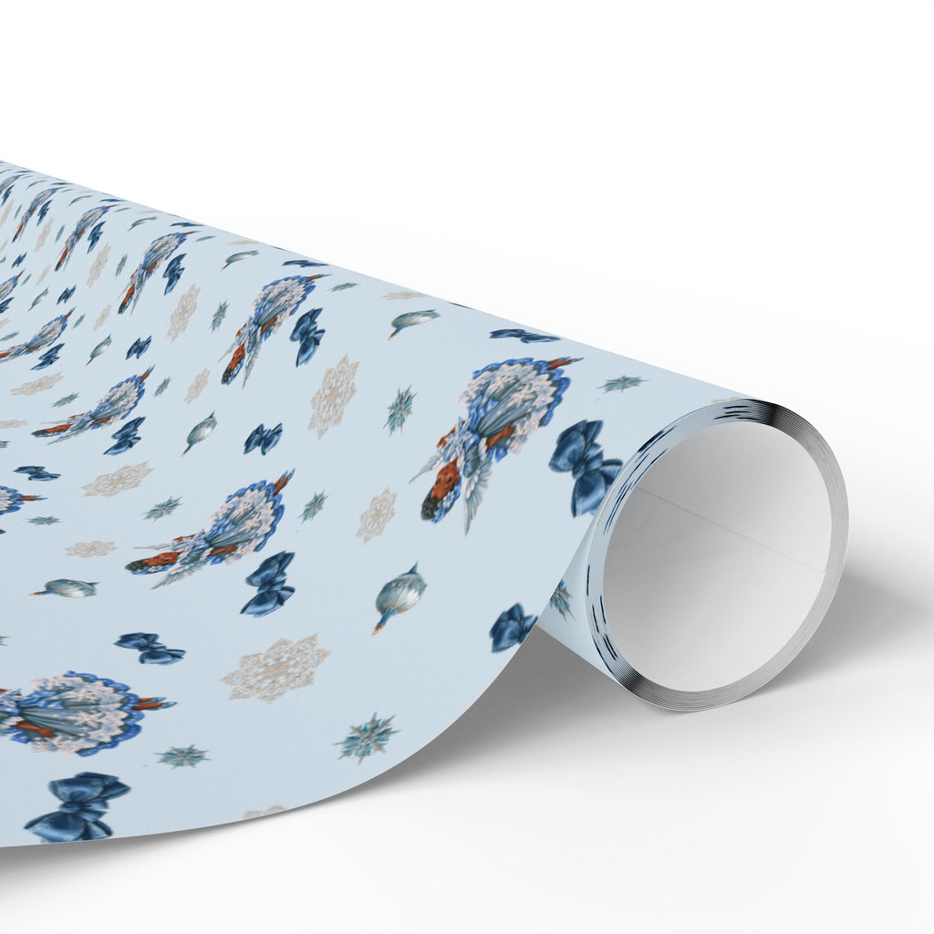 Christmas Wrapping Paper featuring blue angel artwork with soft winter holiday accents.