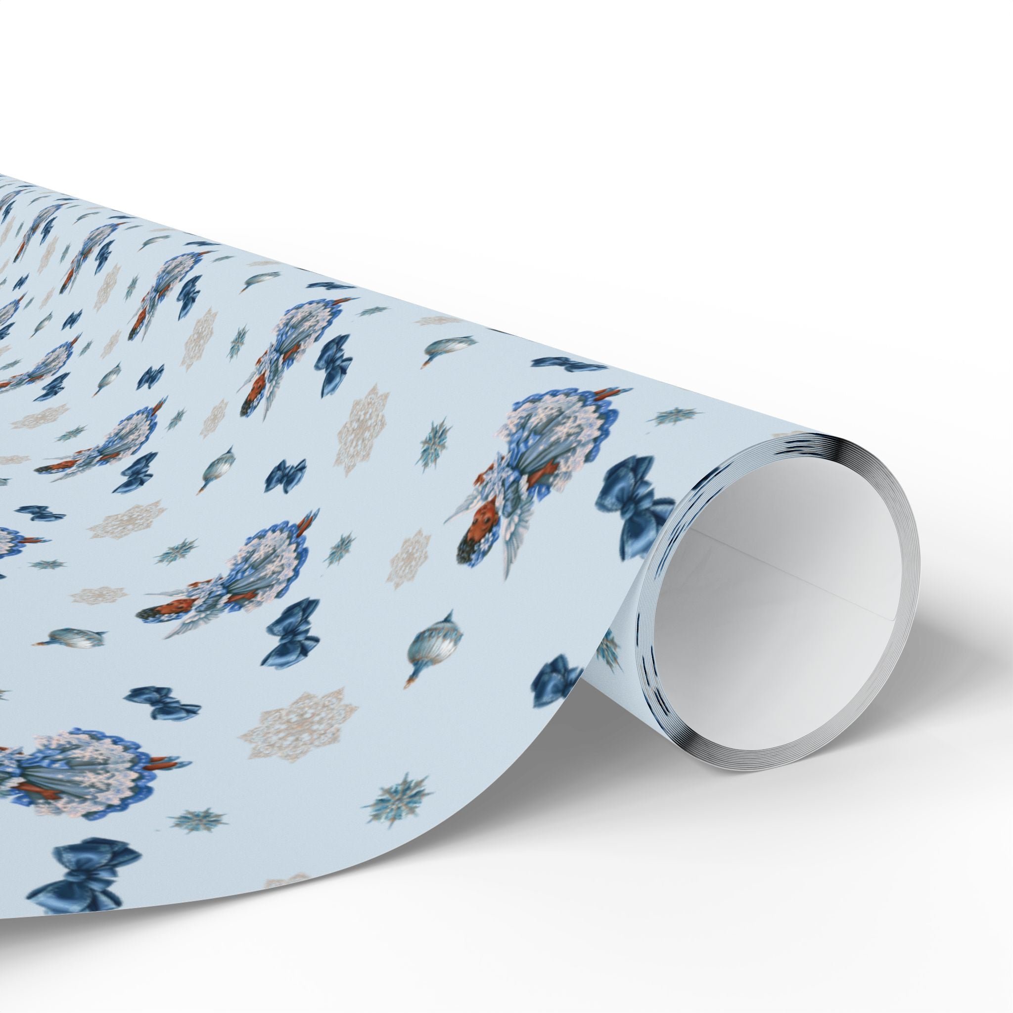 Christmas Wrapping Paper featuring blue angel artwork with soft winter holiday accents.