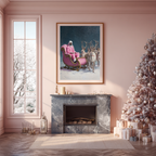 Christmas Poster featuring a whimsical pink Santa holiday design with playful Christmas style.