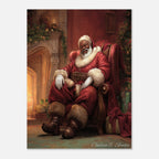 Christmas Poster featuring a relaxed Black Santa with elegant gold holiday accents.