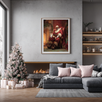 Christmas Poster featuring a relaxed Black Santa with elegant gold holiday accents.
