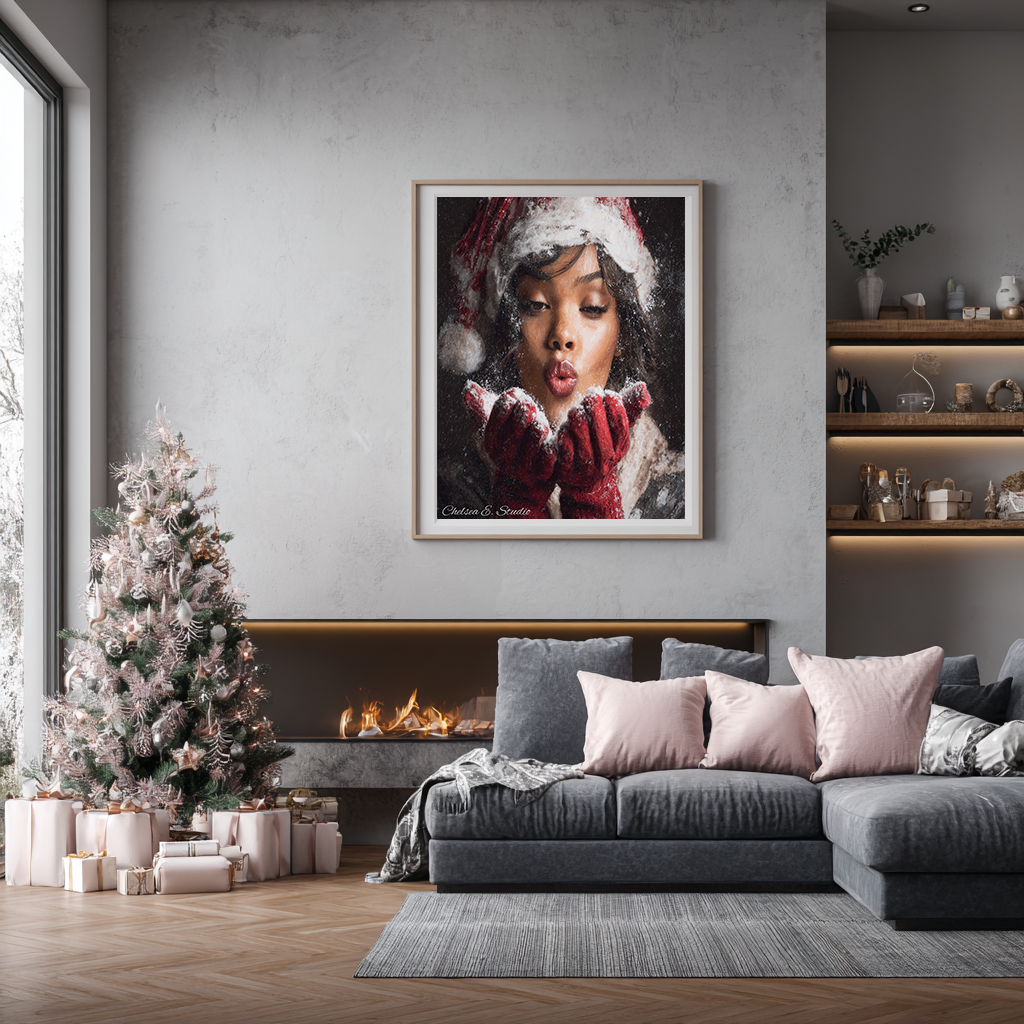 Christmas Poster featuring children enjoying playful winter snow and Christmas fun.