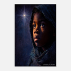 Christmas Poster featuring a young shepherd boy in a peaceful Christian Christmas scene.
