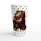 Christmas Mug featuring a relaxed Black Santa with elegant gold holiday accents.