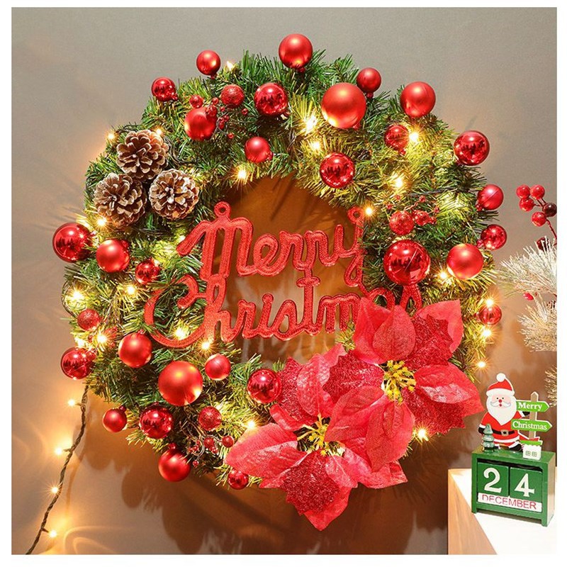 Christmas Wreath featuring coordinated Christmas garland and wreath decor.