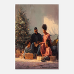 Christmas Poster featuring a joyful Black family Christmas morning scene with gifts and holiday warmth.