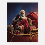 Christmas Poster featuring Black Santa arriving with festive Christmas magic.