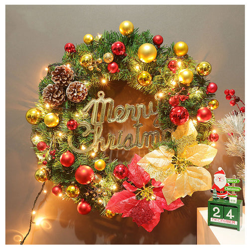 Christmas Wreath featuring coordinated Christmas garland and wreath decor.
