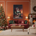 Christmas Poster featuring Black Santa sharing a warm fireside Christmas moment.