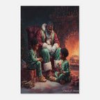 Christmas Poster featuring Black Santa sharing a warm fireside Christmas moment.