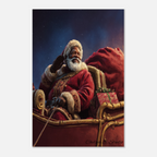 Christmas Poster featuring Black Santa arriving with festive Christmas magic.