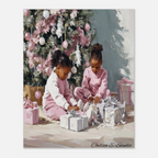 Christmas Poster featuring young Black girls in a sweet Christmas holiday scene.