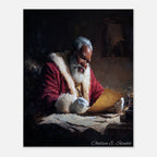 Christmas Poster featuring Black Santa making his Christmas list in classic holiday artwork.