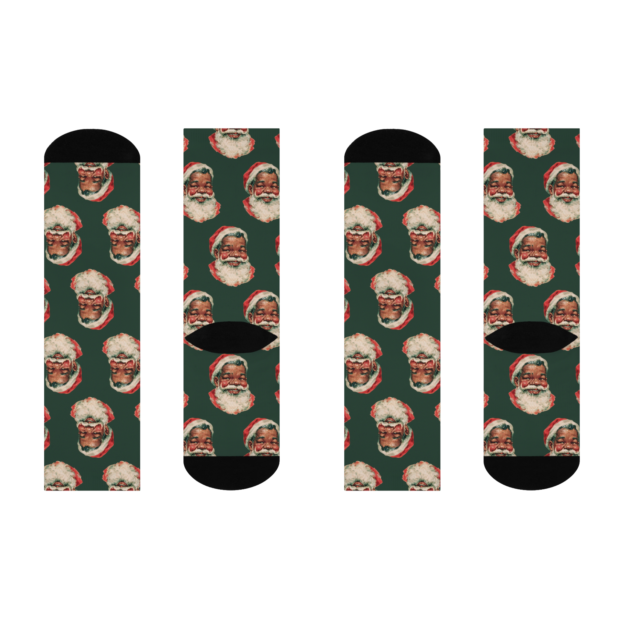 Christmas Crew Socks featuring Vintage Hunter Green Santa Face Crew Socks holiday artwork.