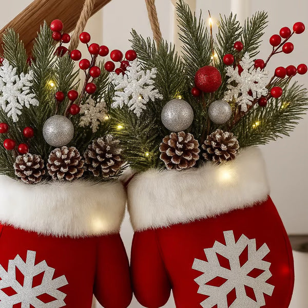 Christmas Wreath featuring a Santa mitten Christmas wreath for festive front door decor.