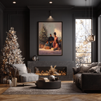 Christmas Poster featuring a joyful Black family Christmas morning scene with gifts and holiday warmth.