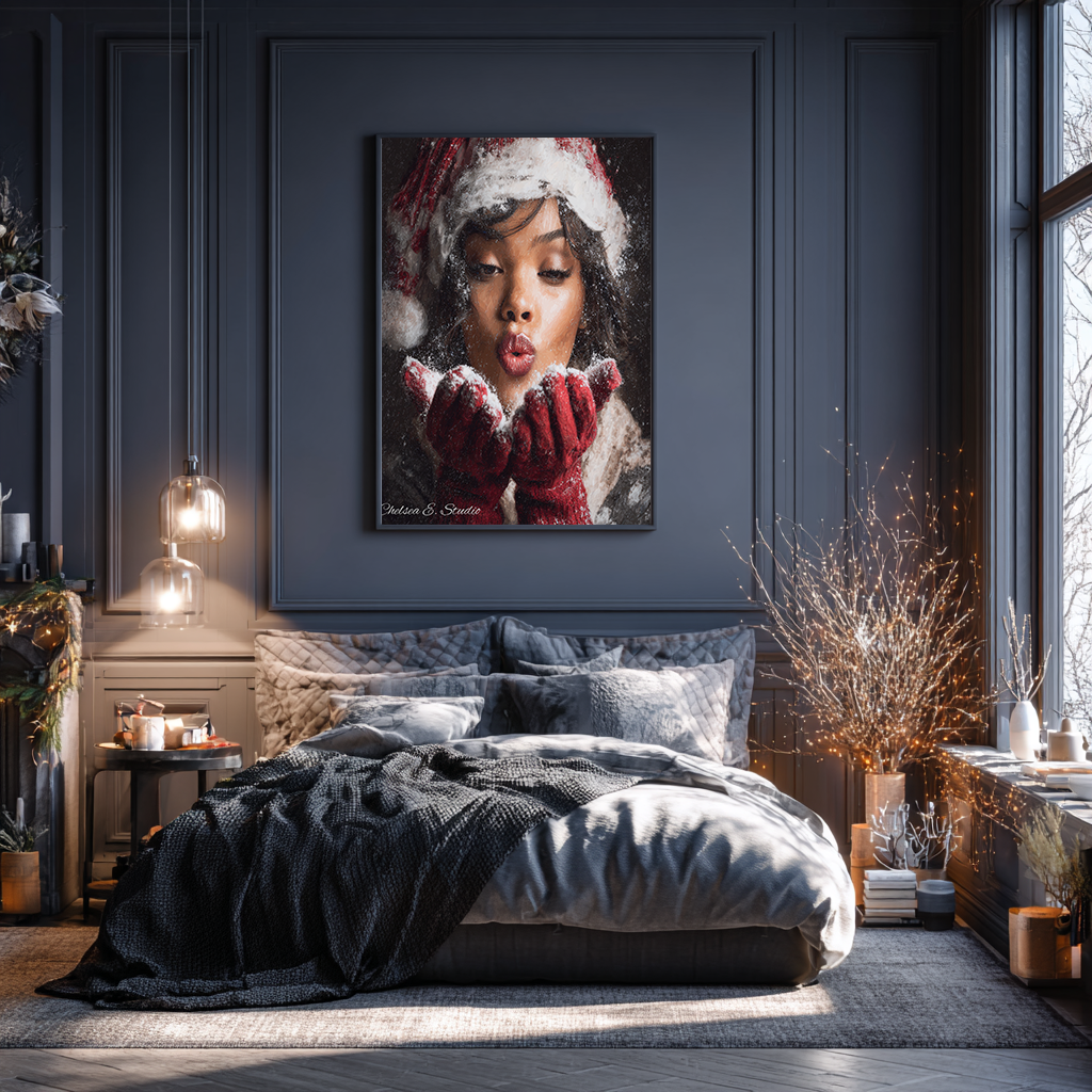 Christmas Poster featuring children enjoying playful winter snow and Christmas fun.